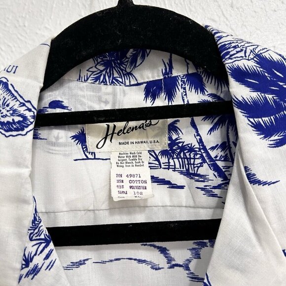 Helenas Hawaiian Islands Map Shirt Men XL White Sailing Beach Camp Button Up USA - Picture 5 of 8